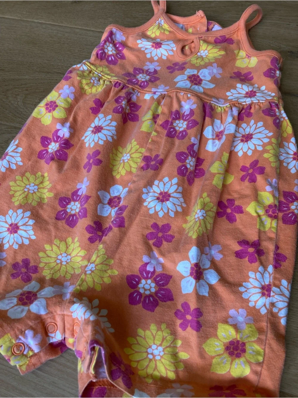 Vintage Gum Balls Orange Floral Cotton Romper with Keyhole Top